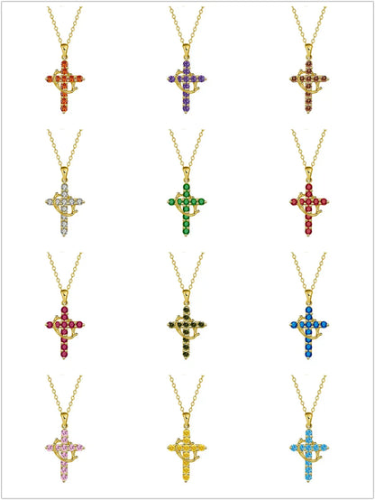 Rotatable Crown Rhinestone Cross Choker Necklace Earrings Rings for Women Minimalist Cross Chain Christian Jewelry Prayer Gift