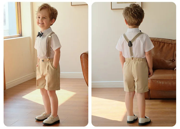 Summer Children Boys Suits For Wedding Formal Kids Children Boys Strap Suit Set Elegant Kids Boys Wedding Birthday Party Costume