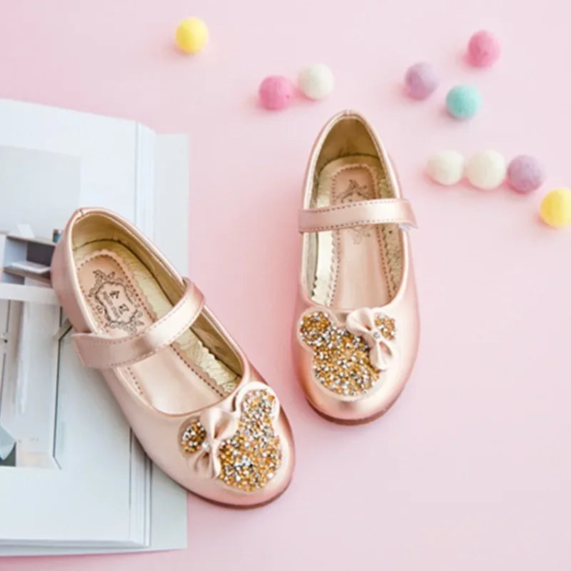 Girls Leather Shoes for Party Wedding Children Rhinestone Shoes Kids Princess Sweet Shoes 2025 Spring Autumn Brand Classic 26-38