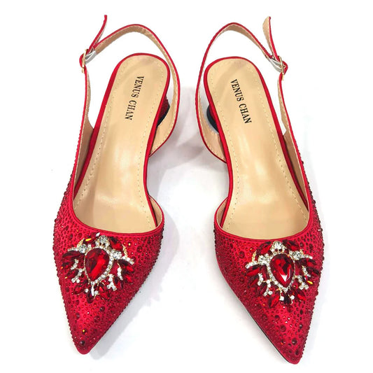 Fashionable Red Color Pointed Top Ladies Shoes Matching Bag Set For Nigerian Women Wedding Party Pump