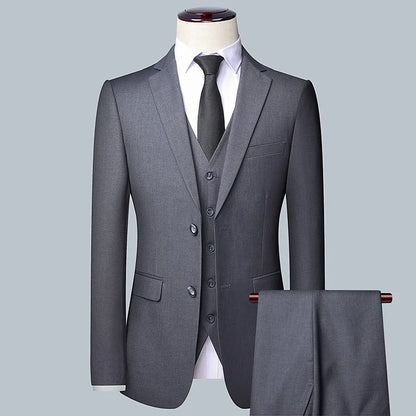 Men's Solid Color Business Suit Fashion Banquet Wedding Trend Groom Best Man Single 3/2/1