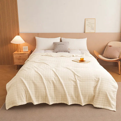 Luxury Grid Coral Velvet Blanket - Soft Fluffy Plush Throw, Thickened Warm for Sofa & Air-Condition Room, Flannel Back