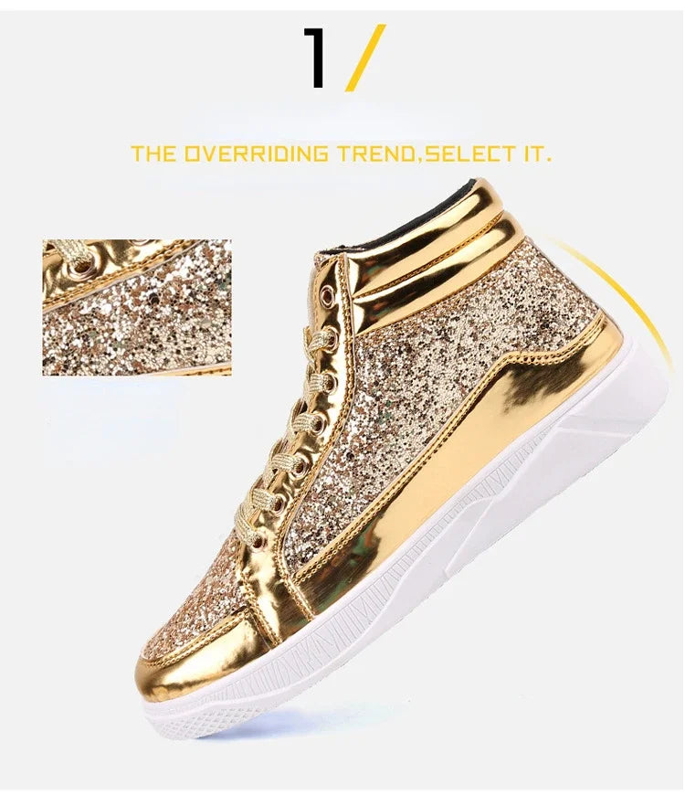 Man High Top Sneakers Luxury Glitter Men Ankle Boots Fashion Non-slip Casual Shoes High Quality Hip Hop Men Boots 2024