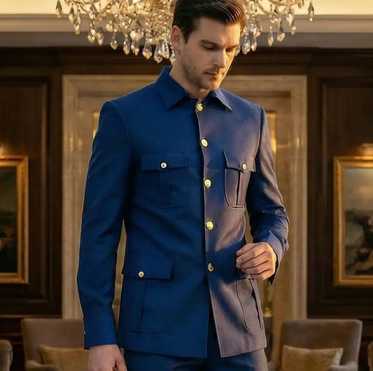 High Quality Elegant Men's suit Classic Fit Multi Buckle Multi Pocket Solid Color Casual Business Set Men's 2-piece Set