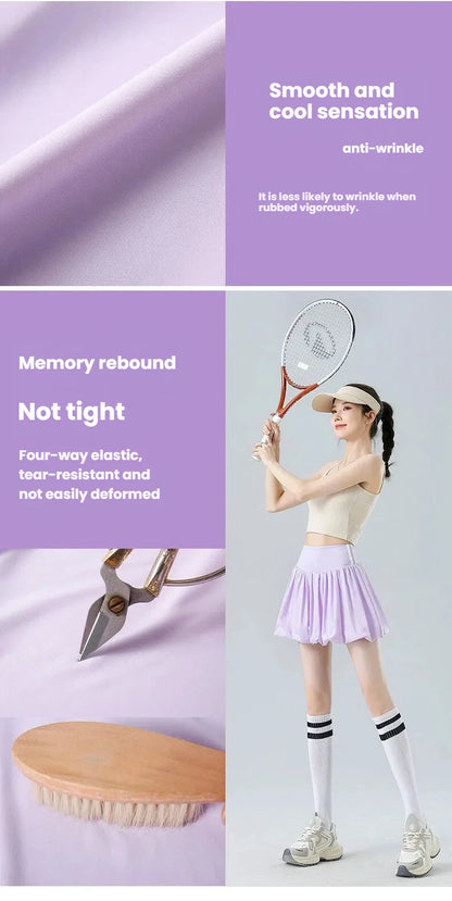Women Summer Tennis Skirt High Waist Flared Flounce Skirt 2 in 1 with Shorts Anti-Exposure Athletic Pleated Golf Skirt Workout