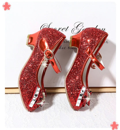 Children Princess Sandals Kids Girls Wedding Shoes High Heels Dress Shoes Bowtie Purple Pink Blue Silver Shoes For Girls