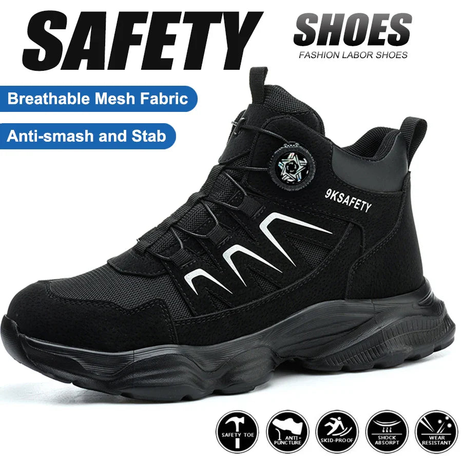Rotating Button Fashion Sneaker Safety Shoes For Men Anti-Puncture Men's Work Shoes NO Slip Construction Working Boots Steel Toe