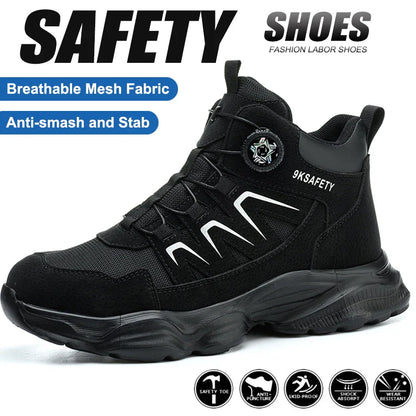 Rotating Button Fashion Sneaker Safety Shoes For Men Anti-Puncture Men's Work Shoes NO Slip Construction Working Boots Steel Toe