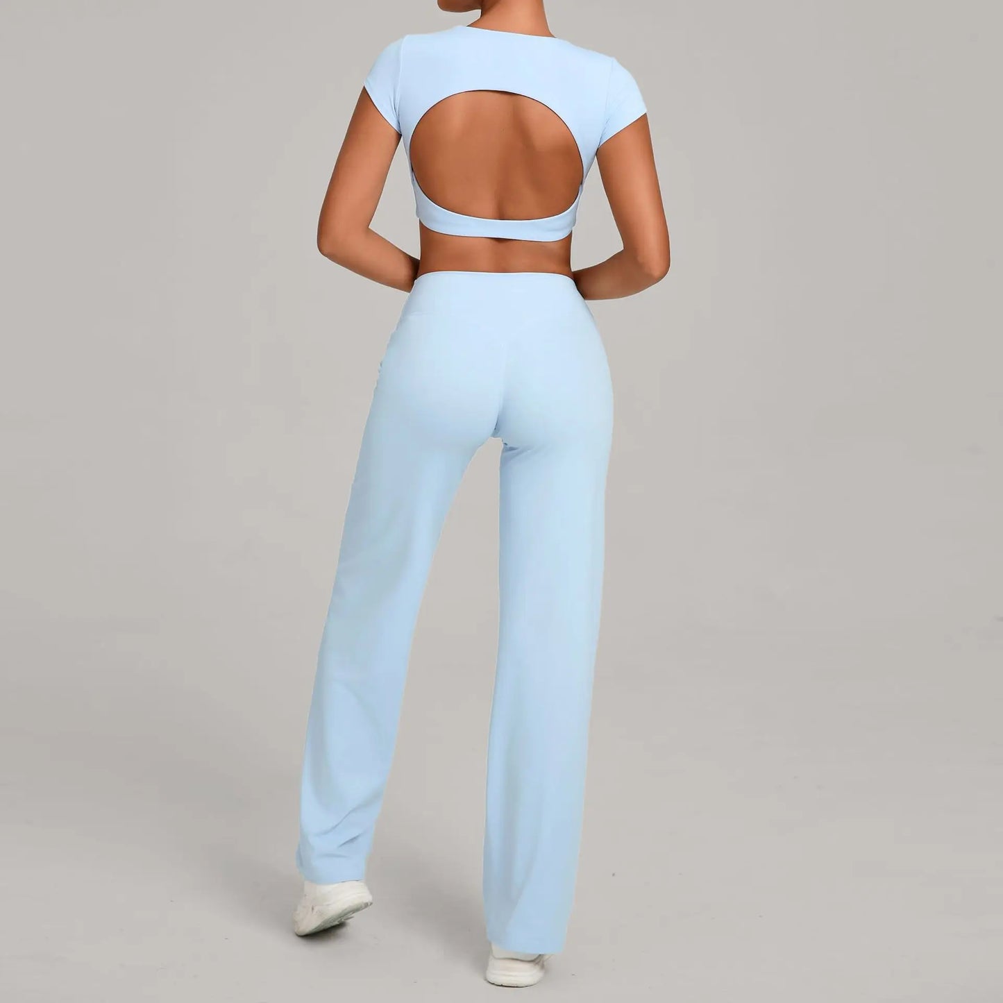 Tight-Fitting Backless Yoga Quick-Drying Straight-Leg Pants Sports Fitness Running Two-Piece Set for Women Gym Workout Yoga Suit