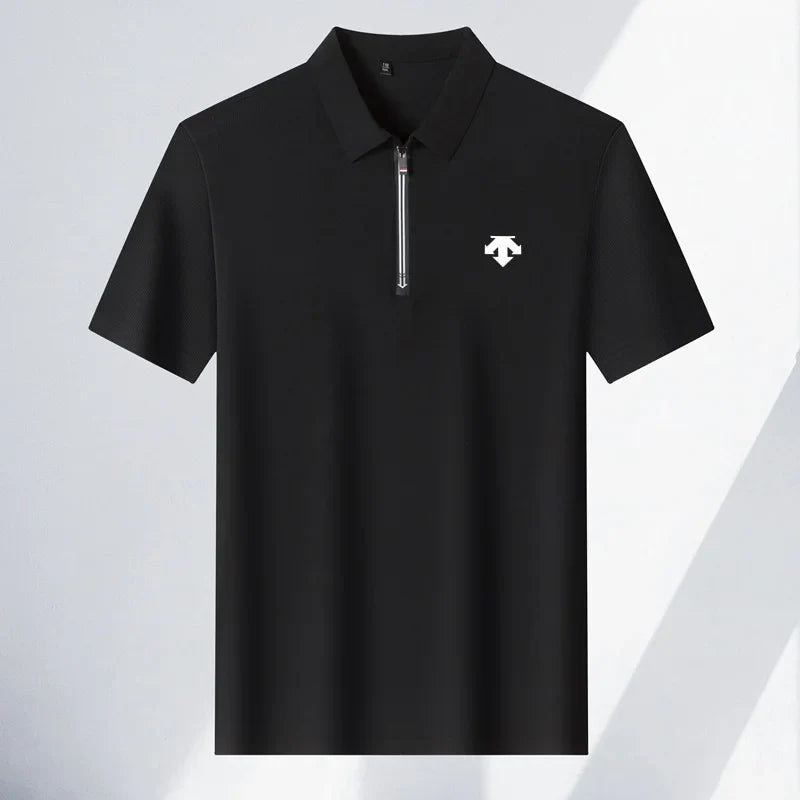 Original Men's Print Lapel Polo Shirt High Quality Half Zip Short Sleeved Solid Color Summer T-shirt Business Casual Men's Wear
