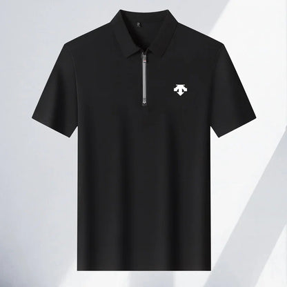 Original Men's Print Lapel Polo Shirt High Quality Half Zip Short Sleeved Solid Color Summer T-shirt Business Casual Men's Wear