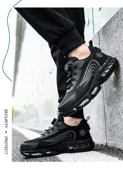 Anti-smash Steel Toe Protection Safety Shoes Men Rotating Button Work Safety Shoes for Men Anti Puncture Work Shoes Sneakers