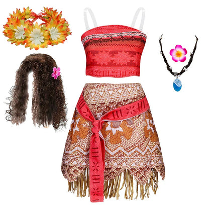 Movie Moana Girl Dress Halloween Cosplay Party Costume Princess Fancy Clothes Children Vaiana Outfit Dress
