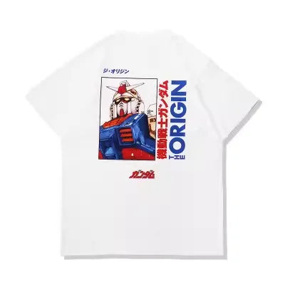 Japanese Anime All Cotton T-shirt Mobile Suit Gundam RX78 Design Picture Short Sleeved Hot Selling Loose Casual Couple Top