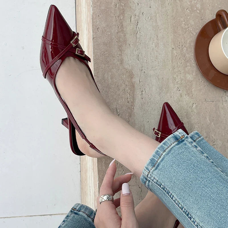 Big Size Footwear Wine Red Women High Heels Shoes Fashion Pointed Toe Pumps Ladies Thin Heels Shoes  Female Slingbacks Slides