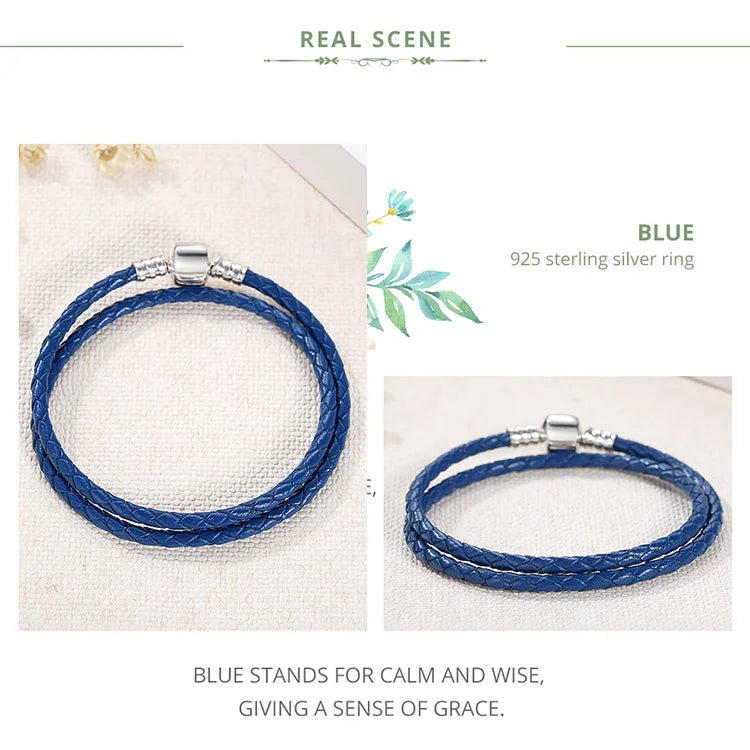 Genuine Long Double Pink Black Braided Leather Chain Women Bracelets with 925 Sterling Silver Snake Clasp PAS908