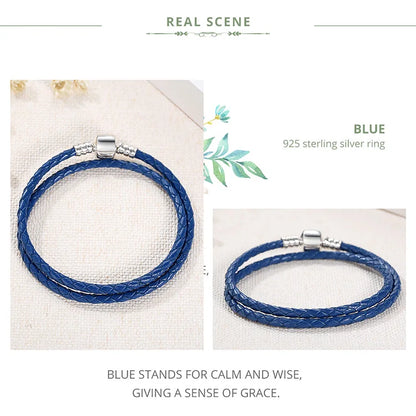 Genuine Long Double Pink Black Braided Leather Chain Women Bracelets with 925 Sterling Silver Snake Clasp PAS908
