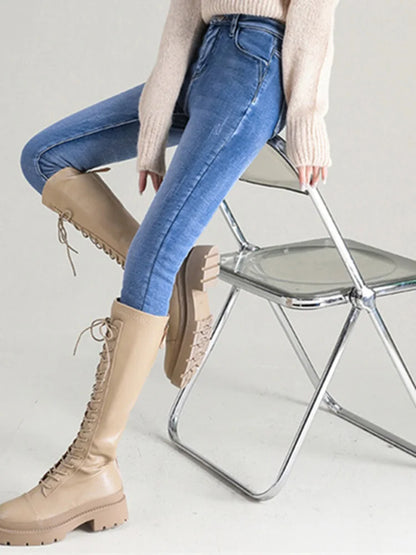 Women Spring Stretchy Skinny Pencil Pants Lady High Waist Vintage Jeans