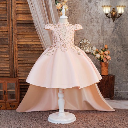 Elegant Big Flower Party Girls Dress Summer Tailed Wedding Bridesmaids Princess Dresses for Girl Birthday Pageant Prom Costumes