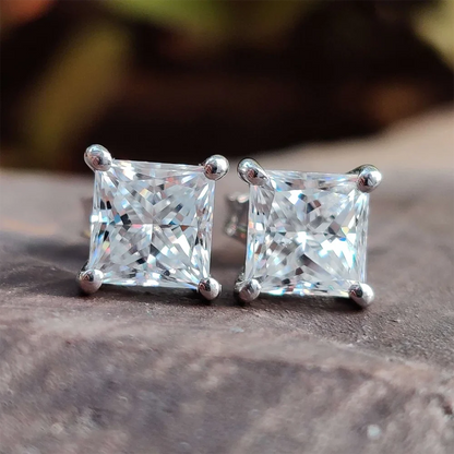 Certified 0.6/1/2/6carat Princess Cut Moissanite Diamond Stud Earrings for Women Men 925 Sterling Silver Square Ear Studs
