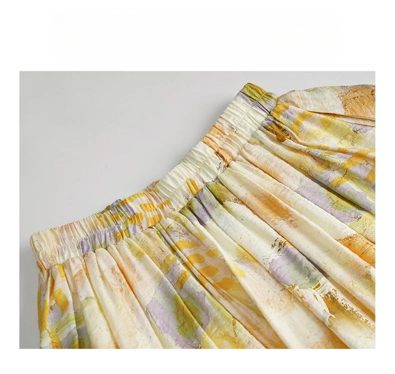 Women Long Skirt French Fashion Floral Skirt 2026 Summer High-waisted Splicing Hollow A-shaped Pendulum Skirts O23XB80203