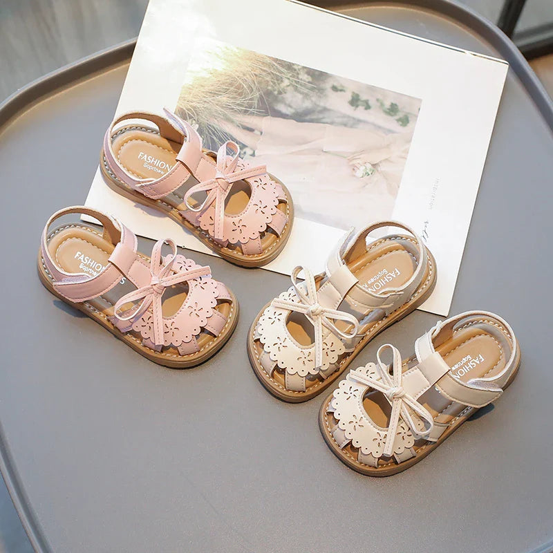 Summer Baby Girls Sandals Cut-Outs Lace Princess Shoes Children Sandals Anti Slip Soft Sole Toddler Kids Beach Shoes Size 21-30