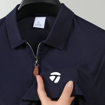 Summer New Men's Fashion Half Pulled Chain Collar Collar Golf T-shirt, Golf Slimming Short Sleeve Top, Casual Men's Top M-5XL