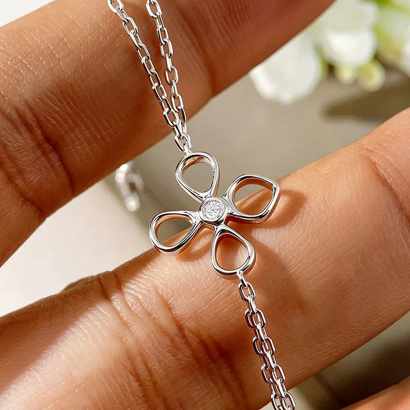 Flower Adjustable All Moissanite Bracelets for Women Girls Gift Dainty Jewelry Lab Diamond Chain Pure S925 Silver Bangle