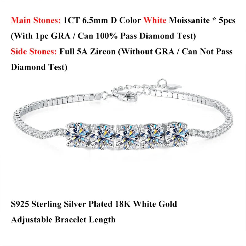 Pink Blue Green Moissanite Diamond Link Bracelet 6.5mm 5cttw for Woman 925 Silver Plated 18K Adjustable Chain Bracelets