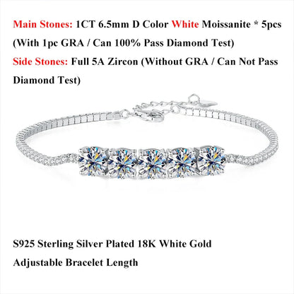 Pink Blue Green Moissanite Diamond Link Bracelet 6.5mm 5cttw for Woman 925 Silver Plated 18K Adjustable Chain Bracelets