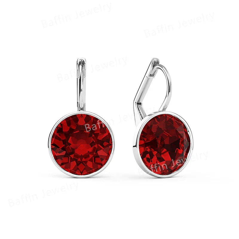 Earring for Women Christmas Birthday Premium Austrian Crystals Round Cut Dangle Silver Gold Color Pierced Jewelry