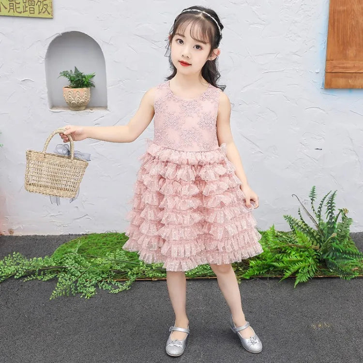 3-8Y Elegant Kid Girl Dress Tulle Layered Dress Sleeveless Princess Costume Wedding Party Costume Baby Girl Clothes Child A1123