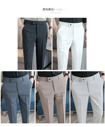 Stretch Solid Color Men's Trousers, Suitable for Business Casual, Parties, Formal Events, and Ankle-length Slim Pants.28-40