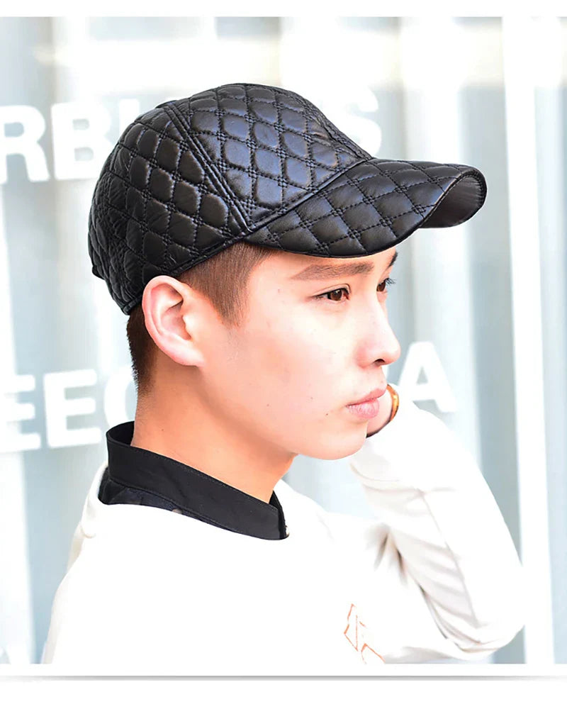 2026 Spring Genuine Sheepskin Leather 55-61CM Black Baseball Caps For Man Casual Street Gf Gorras Dad Hat