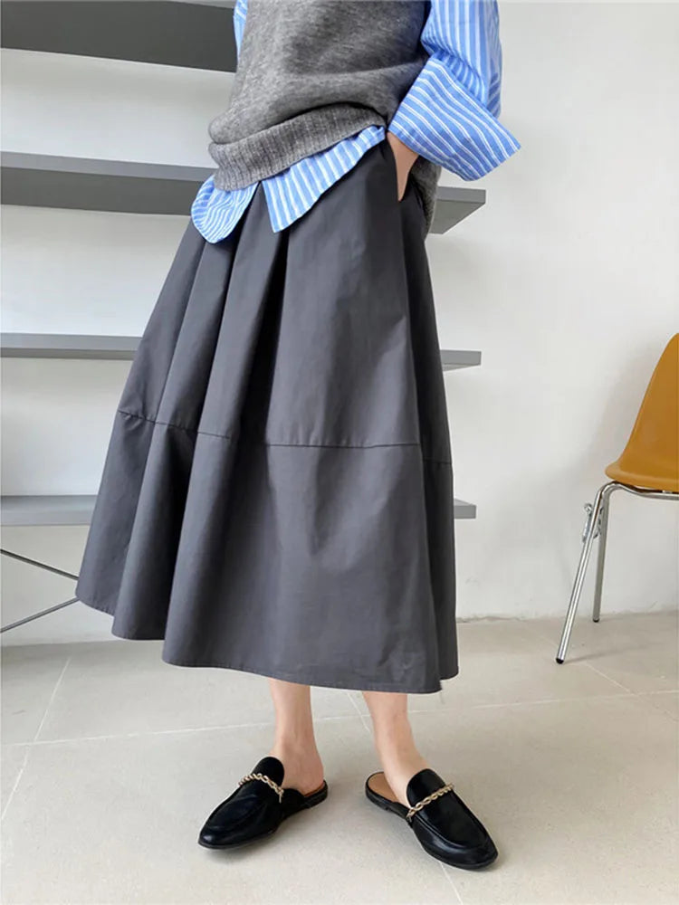 2024 Spring Autumn High-waisted Fluffy A-line Vintage Skirt Elastic Waist Large Swing Umbrella Skirt Retro Clothes