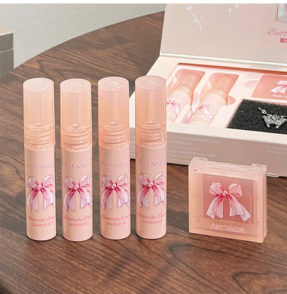 Makeup Sets Include 4Pcs Velvet Matte Lip Mud,1 Pc Blush Palette And 1 Necklace Gift Cosmetics Kits Lasting Lipgloss