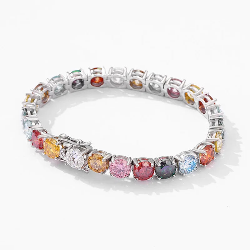 Multicolor Full 3/4/5mm Green Blue Pink Moissanite Tennis Bracelet For Women 925 Silver Pass Diamond Test Link Bracelets