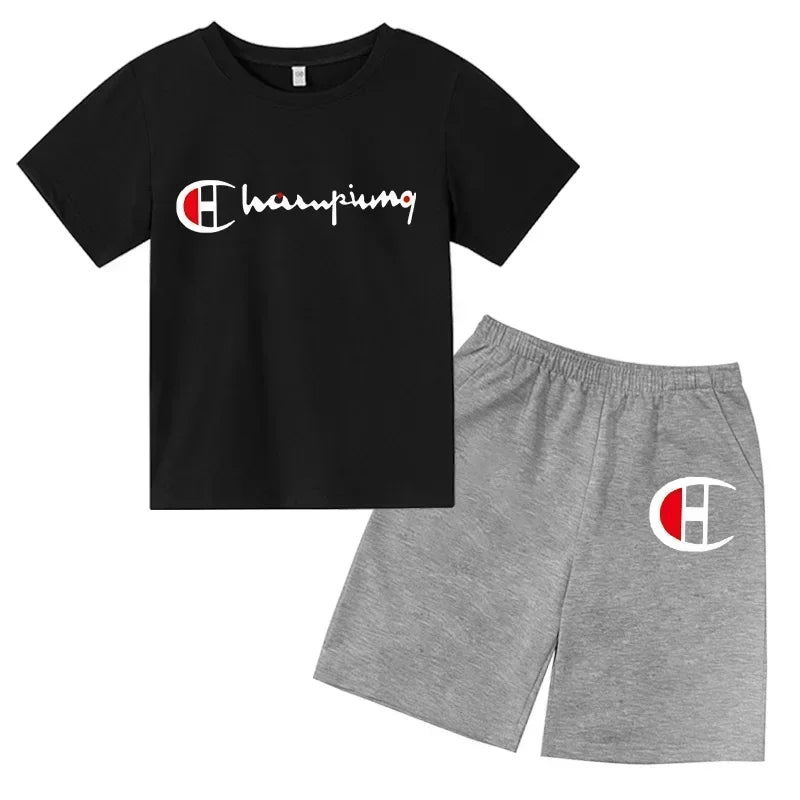 Boys Girls Round neck T-shirt Set Brand Printing Toddler 3-12 Year Tops +Shorts Fashion Leisure Summer Wear ildren's Clothing