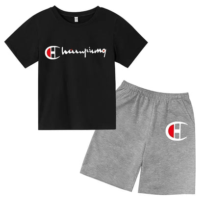 Boys Girls Round neck T-shirt Set Brand Printing Toddler 3-12 Year Tops +Shorts Fashion Leisure Summer Wear ildren's Clothing
