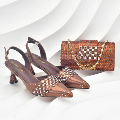 Purple Shoes and Bags Set for Women African Shoe and Bags Set for Wedding Pointed Toe Shoes Sexy Wedding Party Sandals