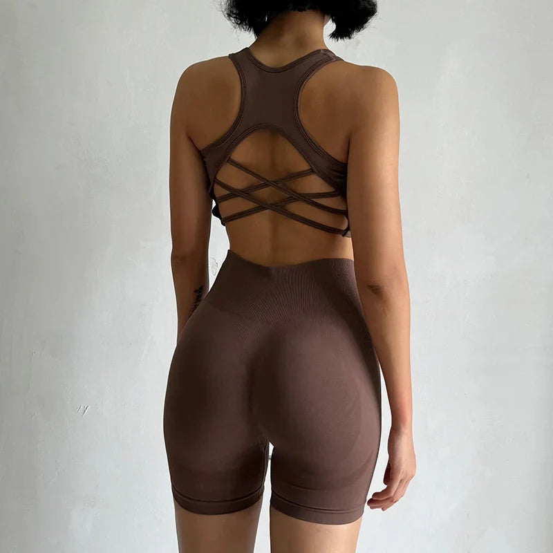 High Waist Butt Lifting Fitness Suit Gathering Beautiful Back Yoga Suit Bras Quick-drying Running Peach Buttock Training 2PCS