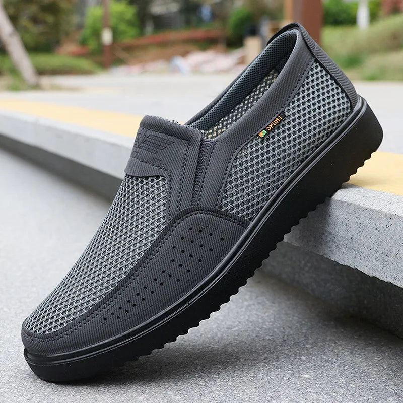 Men's Summer Mesh Breathable Slip-On Casual PU Driving Sandals Low-Top Round-Toe Slip-On Shoes with Textile Inner Sole