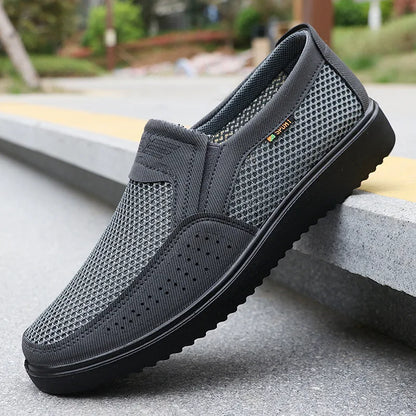 Men's Summer Mesh Breathable Slip-On Casual PU Driving Sandals Low-Top Round-Toe Slip-On Shoes with Textile Inner Sole