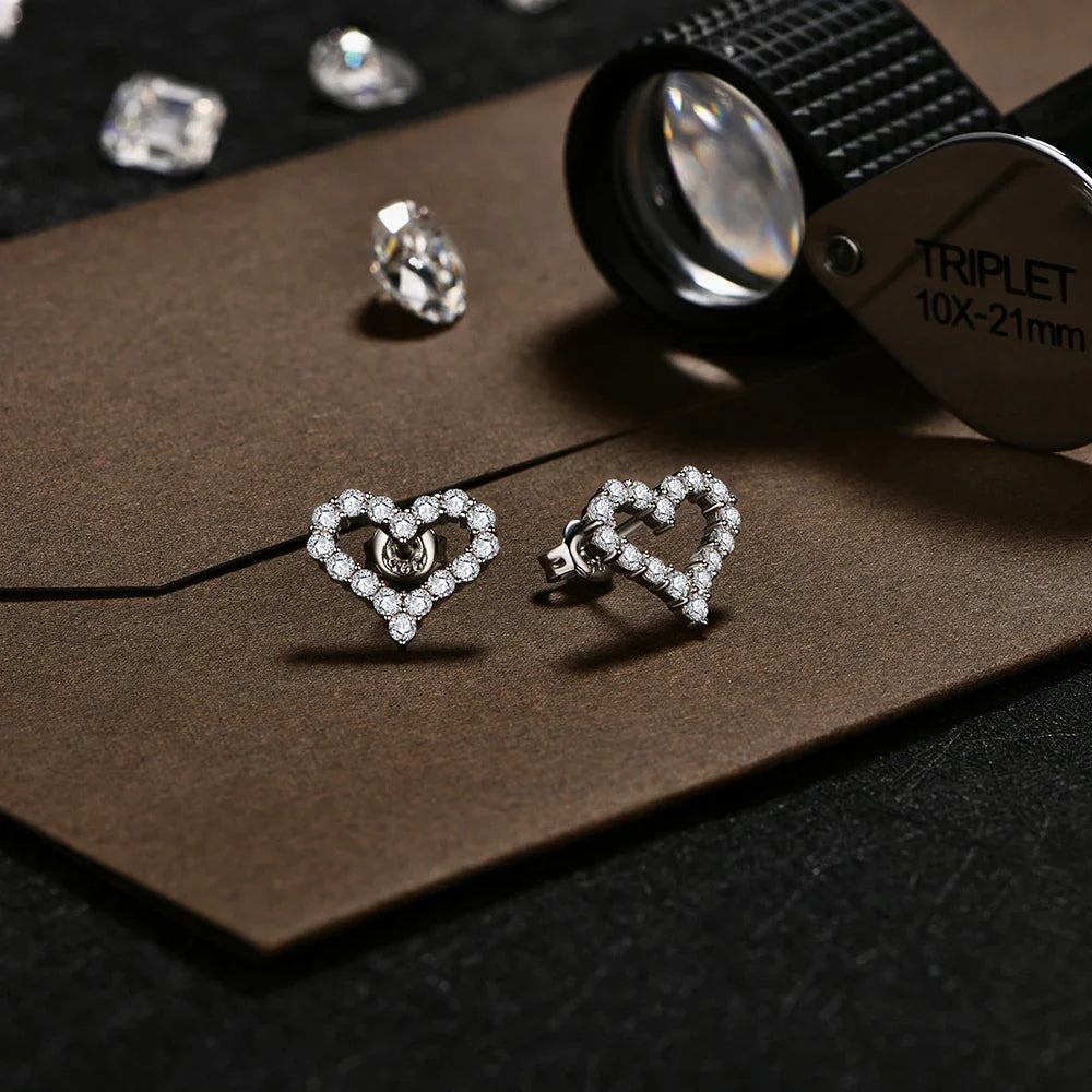 S925 Silver Hollow Heart Moissanite Earrings for Women Charm Love Anniversary Jewelry Elegant Birthday Gifts Certified