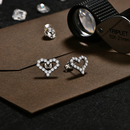 S925 Silver Hollow Heart Moissanite Earrings for Women Charm Love Anniversary Jewelry Elegant Birthday Gifts Certified