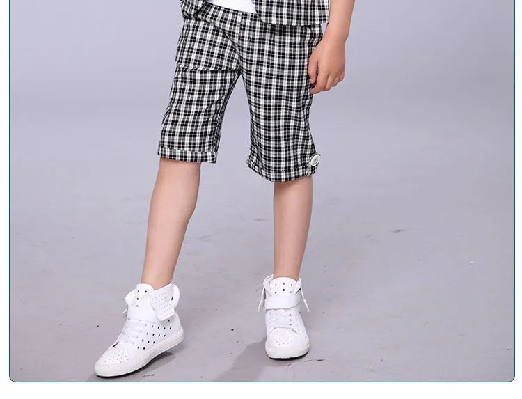2022 Children Summer Formal Suit Boys Blazer+Shorts 2Pcs Photograph Set Kids Plaid Wedding Performance Dress Ceremony Costume