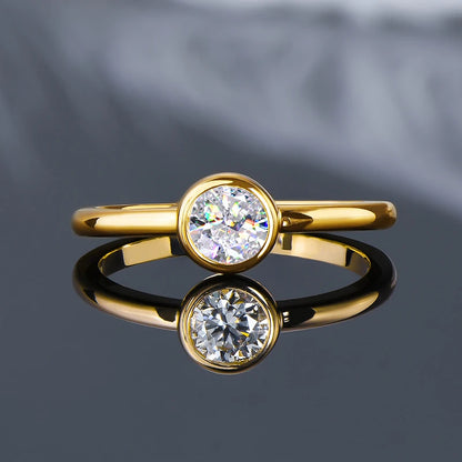 18K Gold Plated Solitaire Ring 0.5CT Bezel Moissanite Rings for Women Real Silver 925 sterling Promise Engagement Jewelry