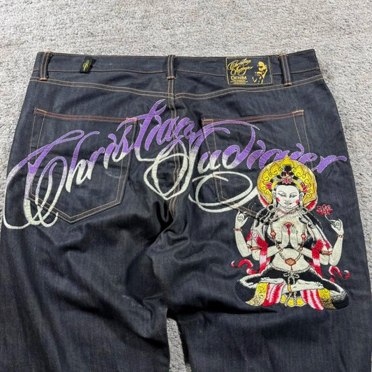 Baggy Wide Leg Y2K 2000s Loose Jeans Embroidered Buddha Casual Denim Pants Harajuku High Waist Straight Jeans Y2k Women Clothing