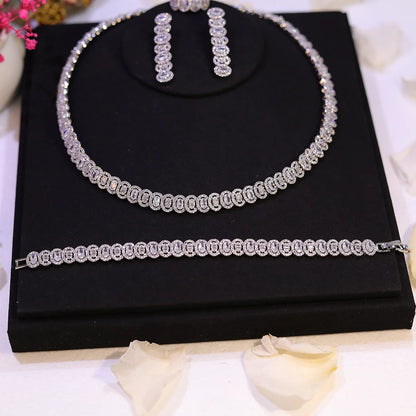 New Sparkling Cubic Zirconia Choker Necklace Earrings Bracelet Set for Women Wedding Party Jewelry
