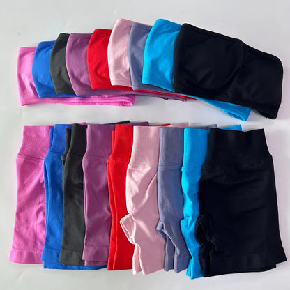 2 Pieces Yoga Set Women Backless Bandeau Sports Bra Scrunch Shorts Yoga Clothing Workout Clothes Outfits Sets Gym Set